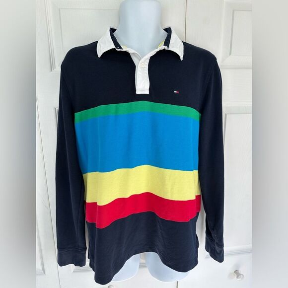 Tommy Hilfiger Rugby Polo Colorblock Shirt Top Size Large - Picture 1 of 10